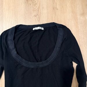 Reformation Black Long Sleeve Ribbed Top